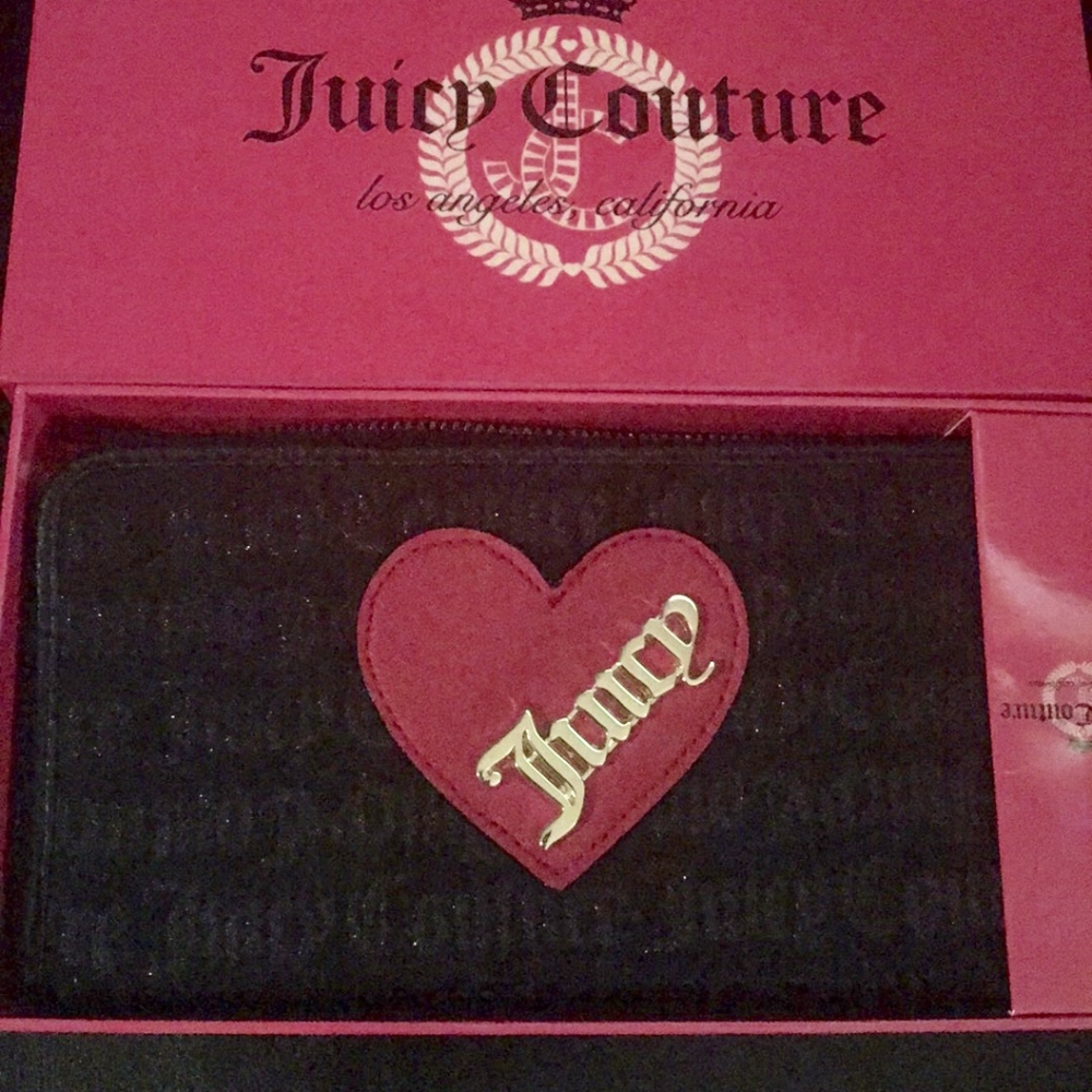 Juicy Couture Black Glittery Red Heart Wallet Goth